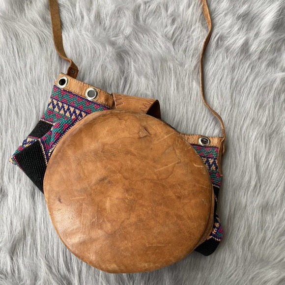 Boho chic bohemian fabric leather hobo slouchy shoulder tote bag black colorful - Picture 7 of 12